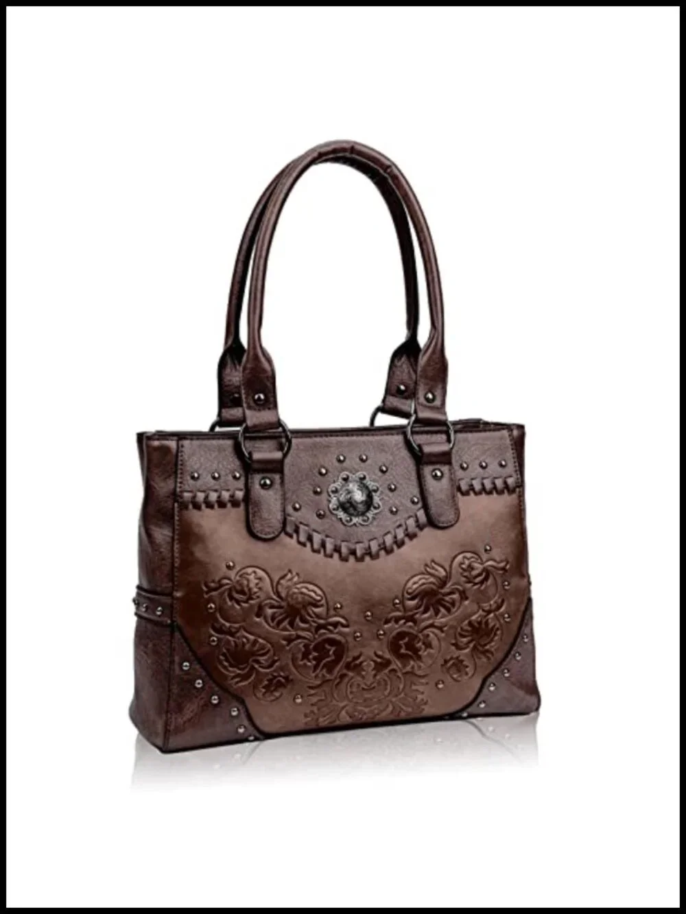 Western Tote Bag for Women Large Vintage Embossed Flower Concho Studs Top